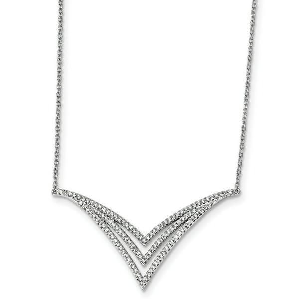 Details about / .925 Sterling Silver Rhodium Plated Clear Diamond Cross Pendant Necklace